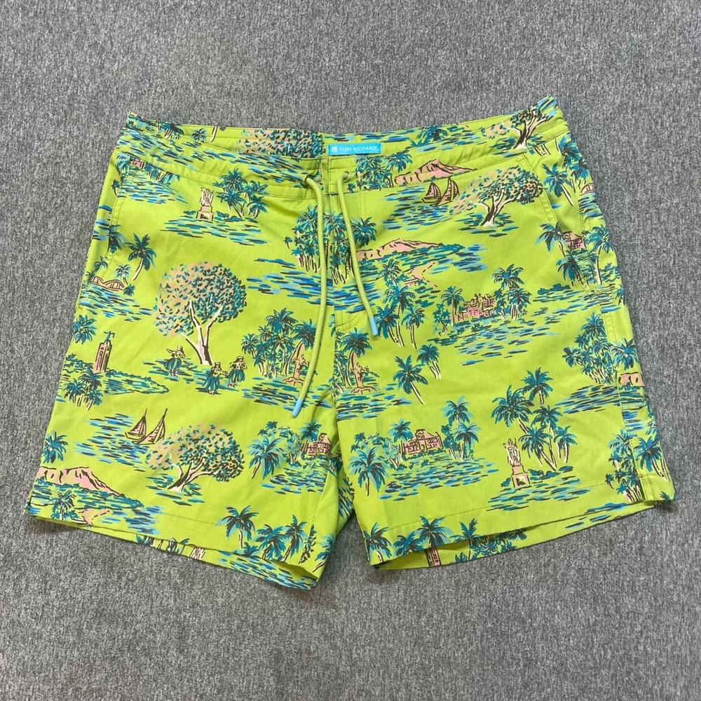 Tori Richard Mens 38 Tradewind Technology Swim Trunks Waikiki Tropical Green 7in